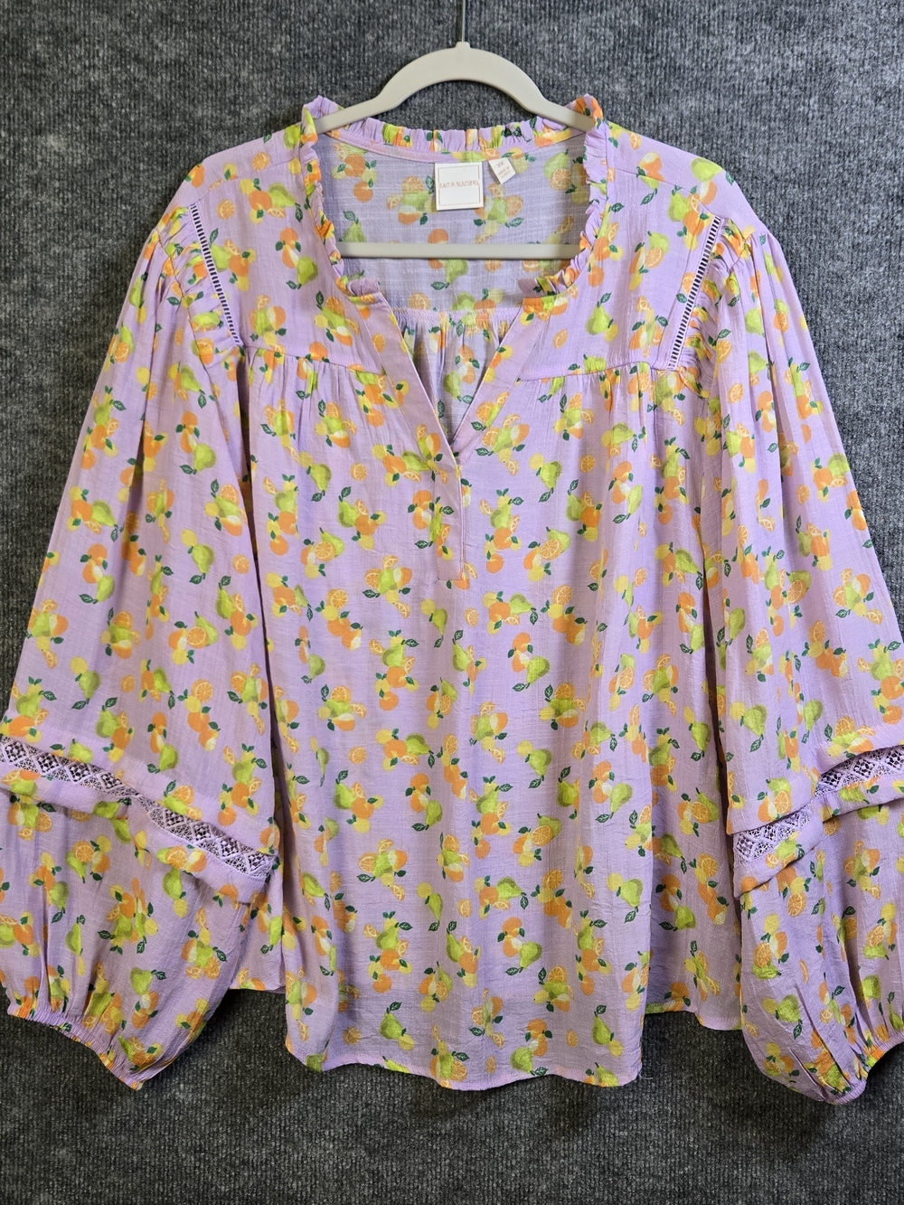 Zac and Rachel Top Womens 3X Lilac Orange and Lemon Print Gauzy Relaxed Boho